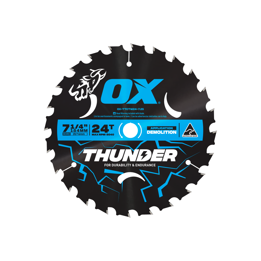 OX Pro Thunder 184mm (7-1/4-Inch) Circular Saw Blade | 24-Tooth