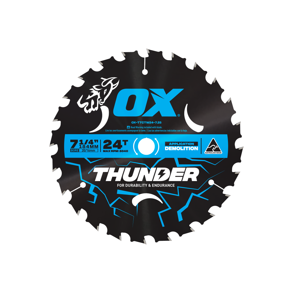 OX Pro Thunder 184mm (7-1/4-Inch) Circular Saw Blade | 24-Tooth